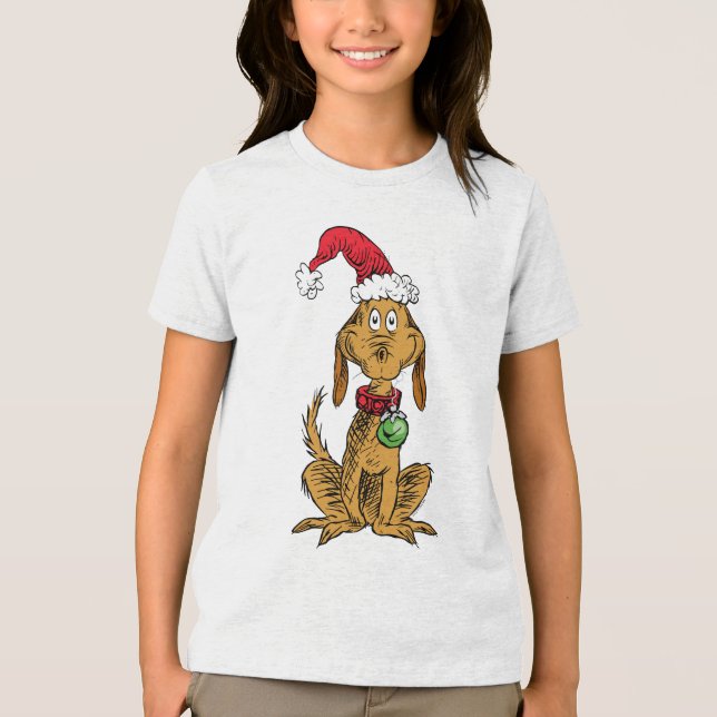 Max the Dog in Santa Hat Tri-Blend Shirt (Front)