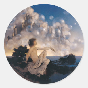 Maxfield Parrish Air Castles 1904 Vintage Fantasy  Classic Round Sticker