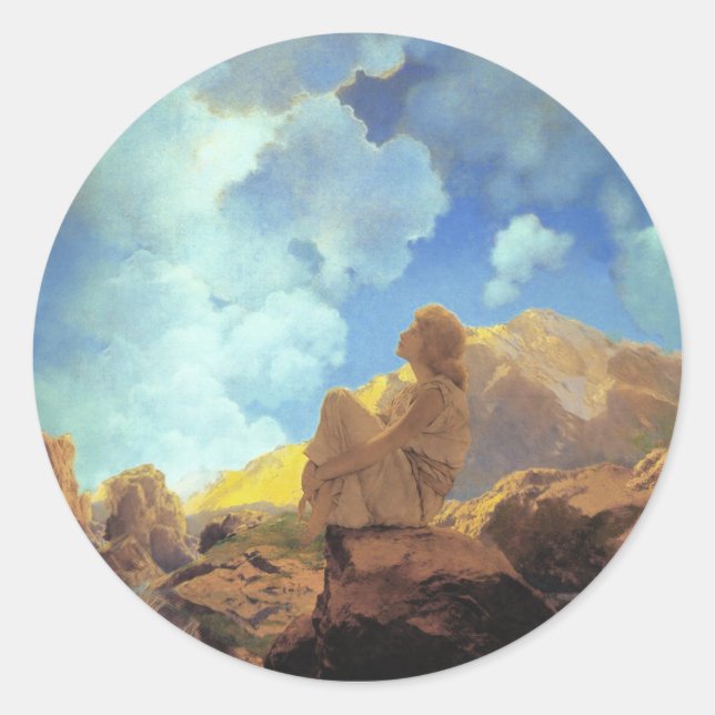 Maxfield Parrish Morning 1922 Cloud Blue Fine Art Classic Round Sticker (Front)