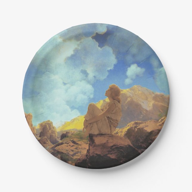 Maxfield Parrish Morning 1922 Cloud Blue Fine Art Paper Plate (Front)