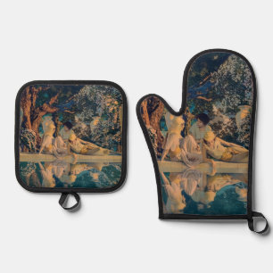 Maxfield Parrish The Garden of Allah 1918 Fine Art Oven Mitt & Pot Holder Set