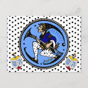 Maxfield Parrish-y Hanukkah Elf and Dreidel Holiday Postcard