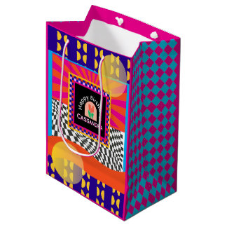 Maximalism Birthday Colourful Chequered Floral  Medium Gift Bag