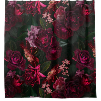 Maximalism Real Moody Roses Florals Shower Curtain