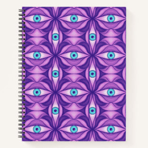 Maximalist Abstract Botanical Eye Pattern Purple Notebook