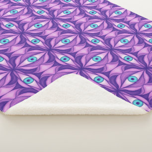 Maximalist Abstract Botanical Eye Pattern Purple Sherpa Blanket