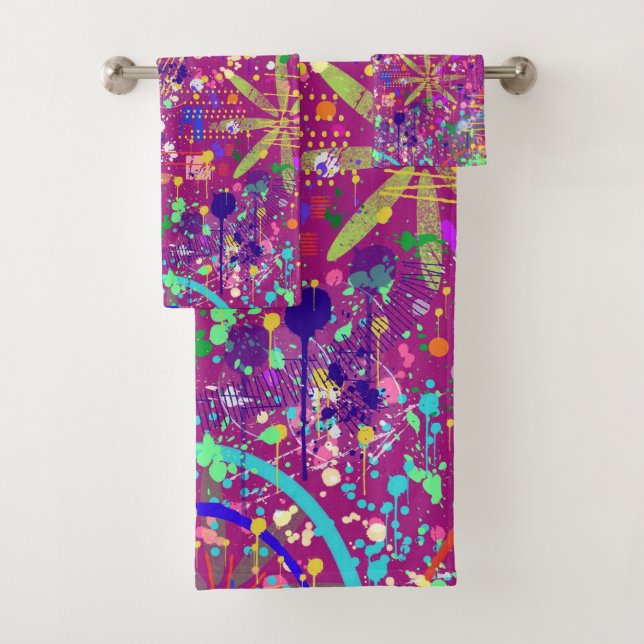 Maximalist Abstract in Bold Colour Bath Towel Set (Insitu)