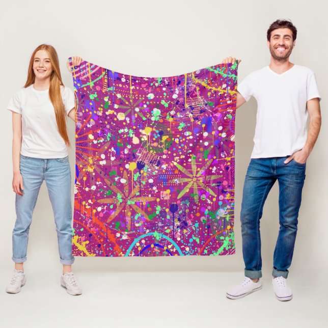 Maximalist Abstract in Bold Colour Fleece Blanket (In Situ)