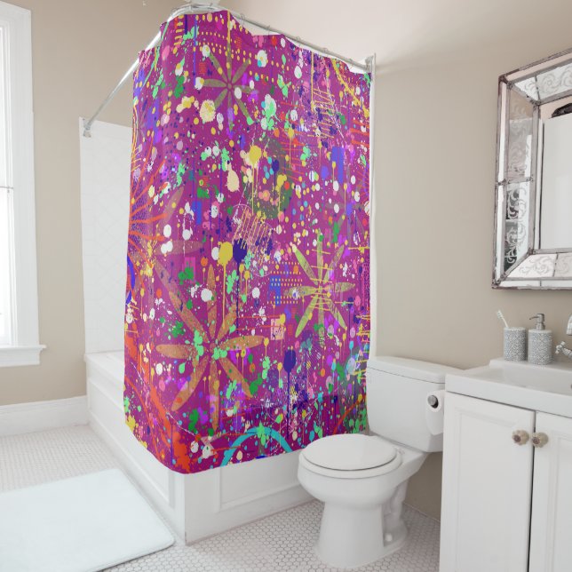 Maximalist Abstract in Bold Colour Shower Curtain (In Situ)