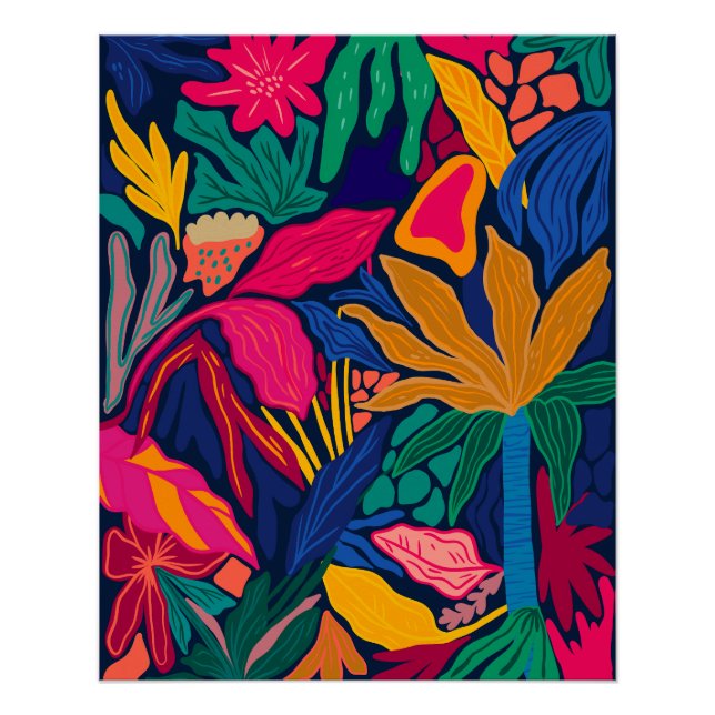 Maximalist bright colourful floral pattern wall poster (Front)