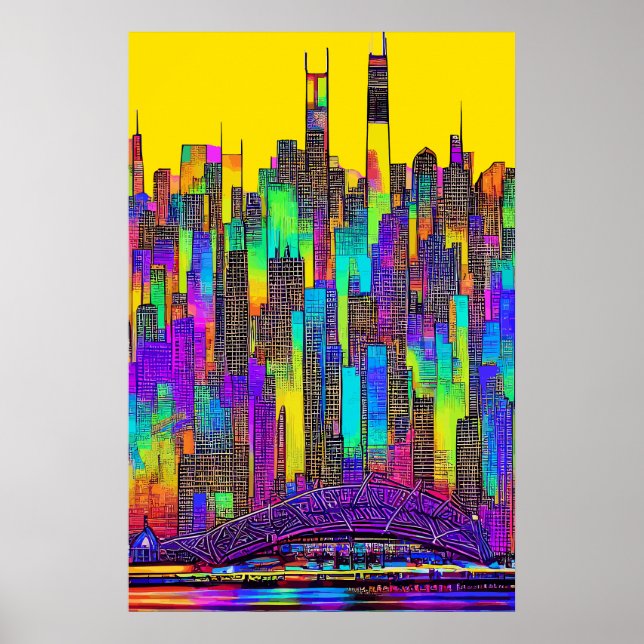 Maximalist Chicago Skyline  Poster (Front)