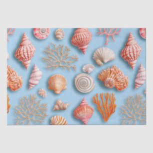 Maximalist Coral Seashell Starfish Blue Tissue Paper