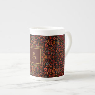 Maximalist Decor Monogrammed Vintage Rug Pattern Bone China Mug