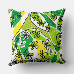Maximalist Floral Neuro Art - Green Yellow White Cushion