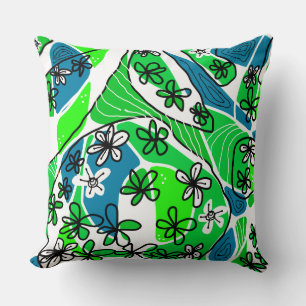 Maximalist Floral Neuro Art - Green Yellow White Cushion
