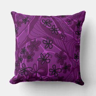 Maximalist Floral Neuro Art - Magenta Black  Cushion