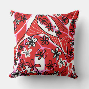 Maximalist Floral Neuro Art - Red Pink Cushion