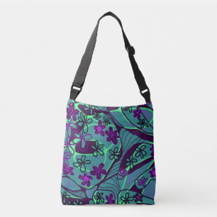 Maximalist Floral Neuro Art - Teal Purple Black Crossbody Bag