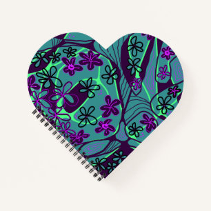 Maximalist Floral Neuro Art - Teal Purple Black Notebook