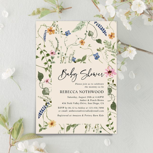 Maximalist Garden Beige Boho Baby Shower Invitation (Creator Uploaded)