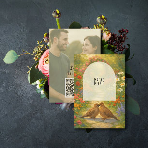 Maximalist Garden Wedding Photo RSVP QR Code Enclosure Card