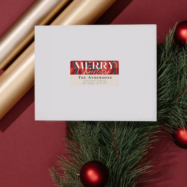 Maximalist Geometric Red Christmas Address Label (Creator Uploaded)