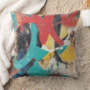 Maximalist Graffiti with Red Yellow Blue Splashes Cushion
