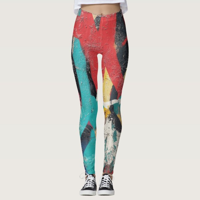 Maximalist Graffiti with Red Yellow Blue Splashes Leggings (Front)