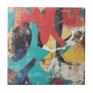 Maximalist Graffiti with Red Yellow Blue Splashes Tile