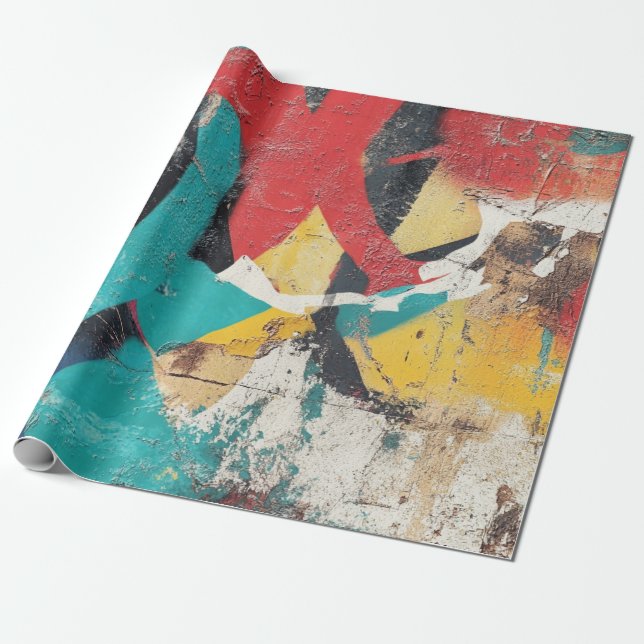 Maximalist Graffiti with Red Yellow Blue Splashes Wrapping Paper (Unrolled)
