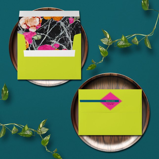 Maximalist Modern Marbled Floral Neon Wedding Envelope (Creator Uploaded)