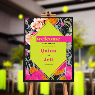 Maximalist Modern Marbled Floral Wedding Welcome Poster