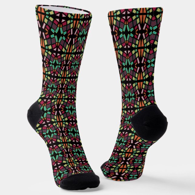 Maximalist Multicolor Mosaic Hand Drawn  Socks (Angled)