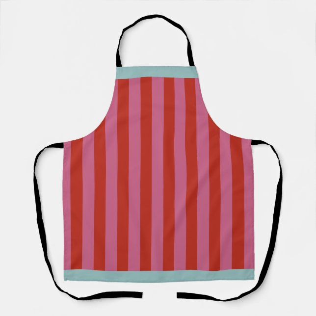 Maximalist Pink & Red Stripe with Turquoise Border Apron (Front)