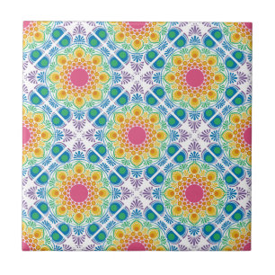 Maximalist Rainbow Floral Fountain Diamond Tile