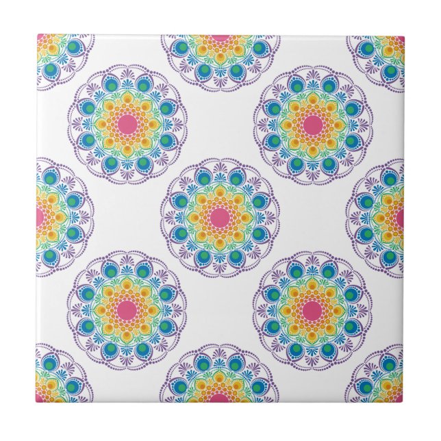 Maximalist Rainbow Floral Fountain Polka Dot Tile (Front)