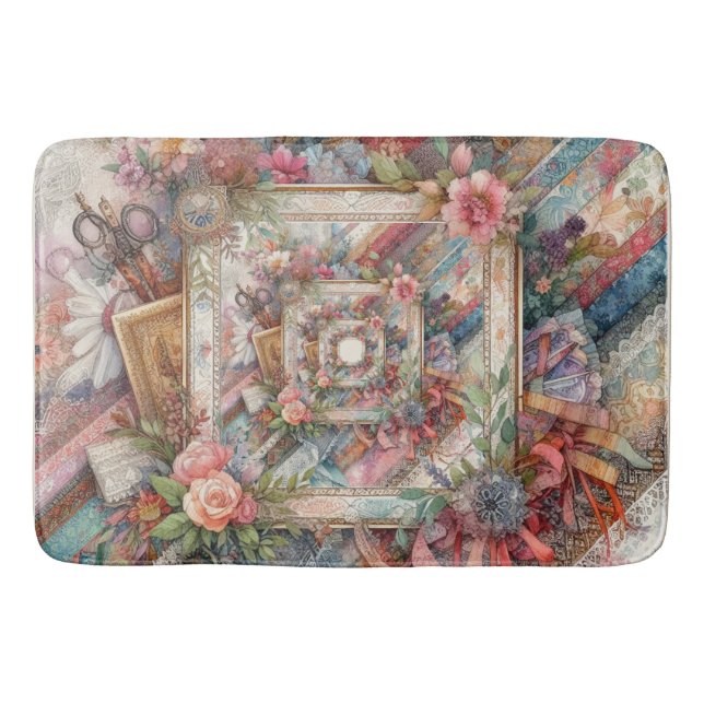 Maximalist Vintage Decoupage Bath Mat (Front)