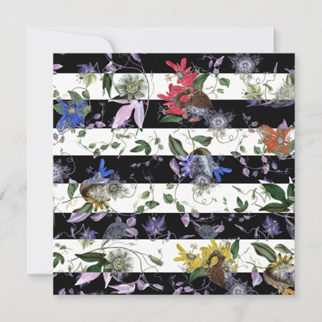 Maximalist Vintage Flowers Black White Stripes Thank You Card (Front)