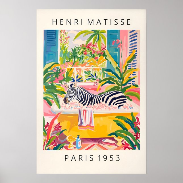 Maximalist wall art, Zebra in bathtub funny Poster (Front)