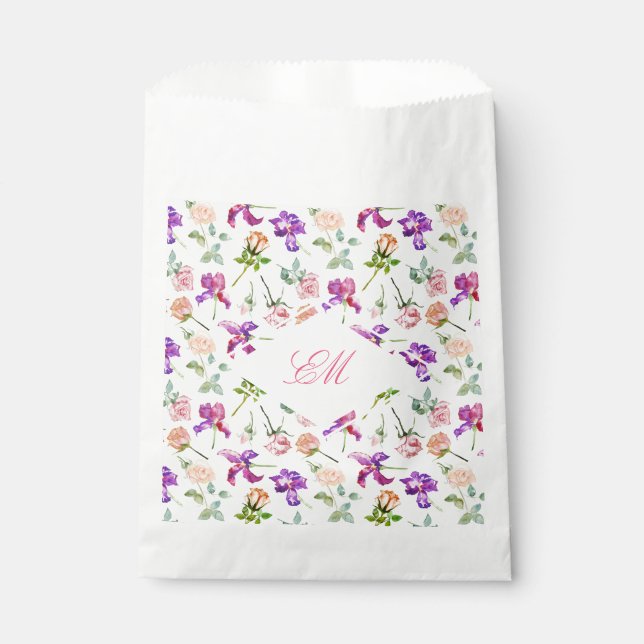 Maximalist Watercolor Botanical Monogram Wedding Favour Bags (Front)