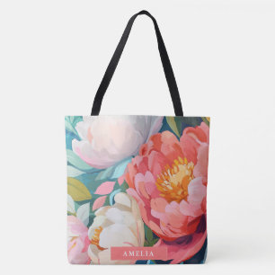 Maximalist watercolor Vibrant Floral peonies Tote Bag
