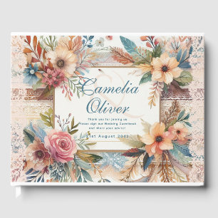 Maximalist Wedding Vintage Floral Teal Guest Book