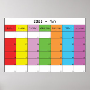May 2025 colour days calendar planer poster