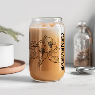 May Birth Flower Hawthorn with Custom Name  Can Glass