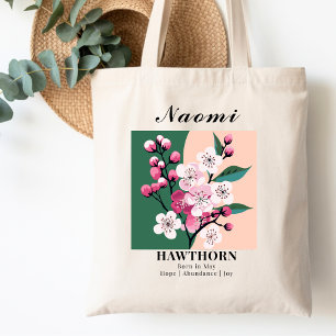 May Birth Month Flower Hawthorn Colour Block Cotto Tote Bag