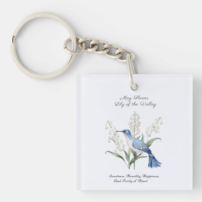 May Birth Month Flower Lily of the Valley Birthday Key Ring (Front)