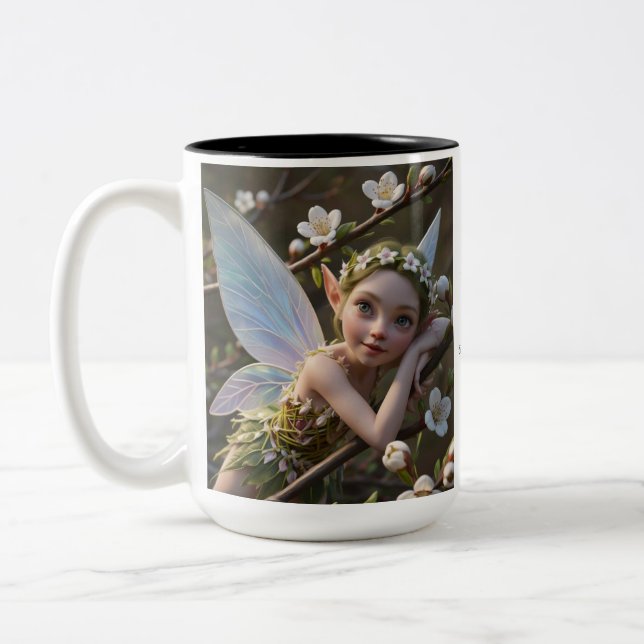 May Birth Month - Hawthorn Flower Fairy -  Two-Tone Coffee Mug (Left)