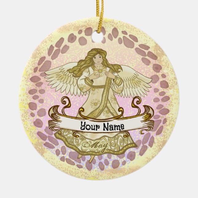 May Birthday Angel Ceramic Tree Decoration (Front)