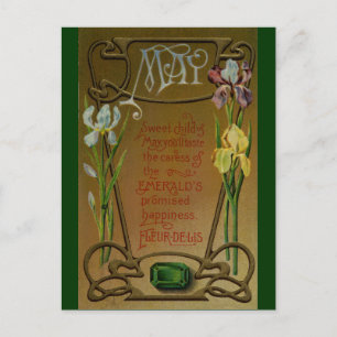 May Birthday Emerald and Irises Postcard