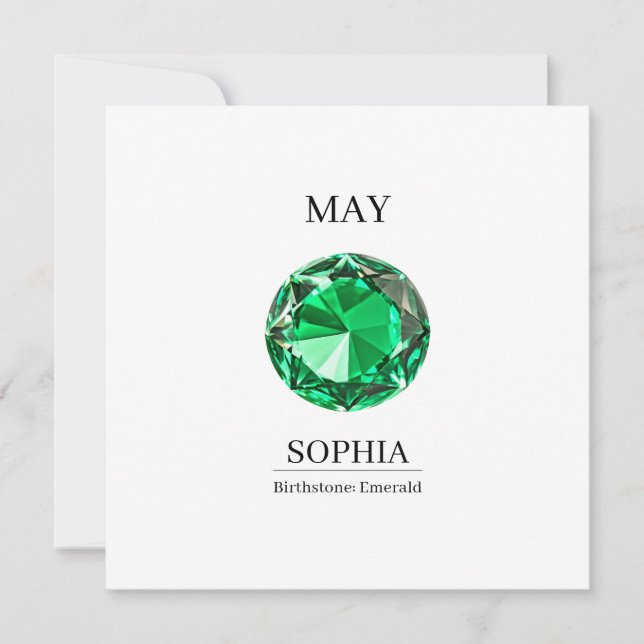 May Birthstone Birthday Name Emerald Card (Front)
